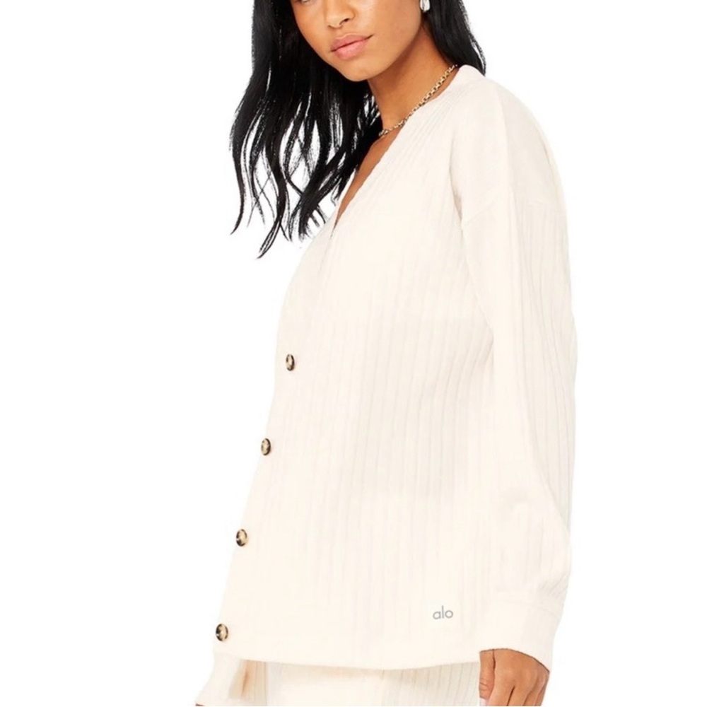 ALO Yoga Ribbed Take Comfort Cardigan white Size Large - Picture 2 of 5
